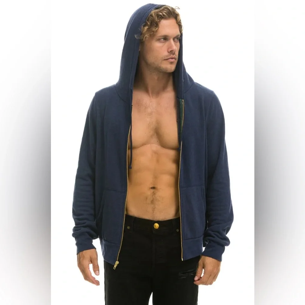 Aviator Nation Navy Blue Hoodie with Yellow Lightning Bolt Sz L - Picture 6 of 11